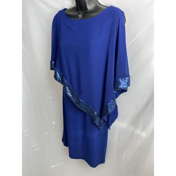 Scarlett Royal Blue Chiffon Shawl Cocktail Dress Sequin Trim Midi Size 6 Formal - Picture 6 of 12